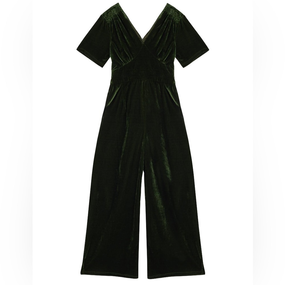Elegant Green Velvet Jumpsuit - Picture 3 of 5